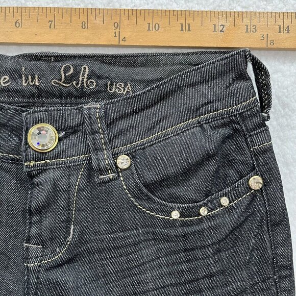 Grace in LA Women's Y2K Stunned Rhinestone Skinny Jeans Size 0/23 Black NWT - Picture 9 of 12